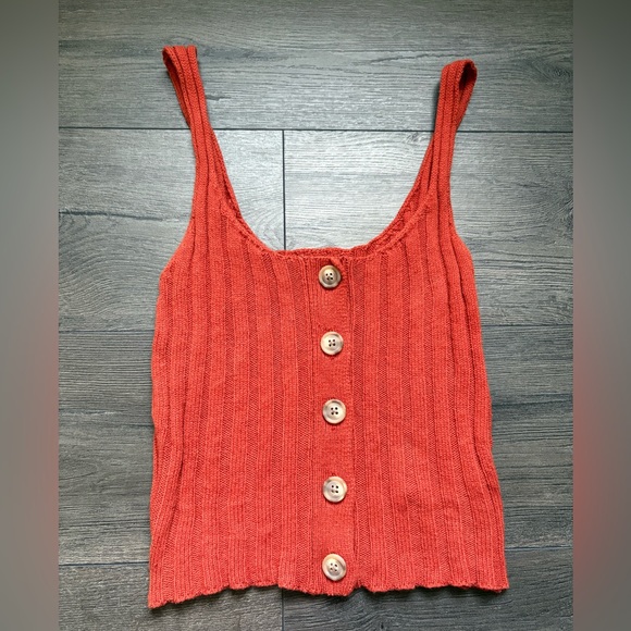 Urban Outfitters Tops - Urban Outfitters Womens Burnt Orange Ribbed Sweater Tank Button Front Size Small
